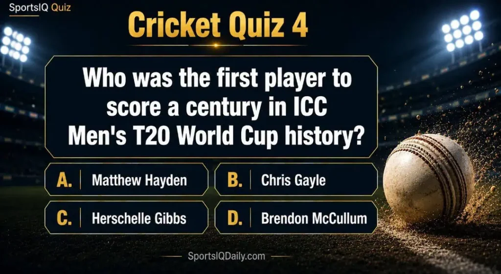 Who was the first player to score a century in ICC Men's T20 World Cup history?