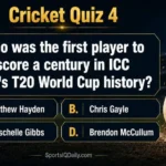 Who was the first player to score a century in ICC Men's T20 World Cup history?