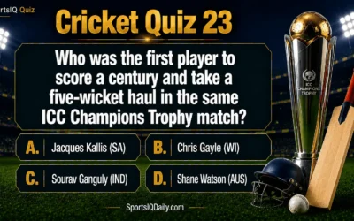 Who was the first player to score a century and take a five-wicket haul in the same ICC Champions Trophy match?