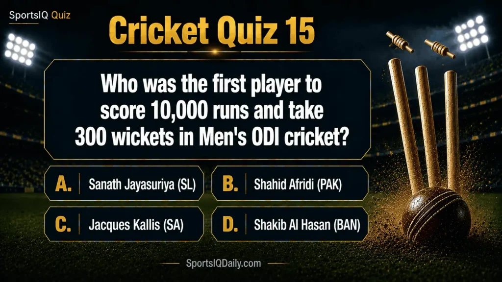 Who was the first player to score 10,000 runs and take 300 wickets in Men's ODI cricket?
