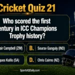 Who scored the first century in ICC Champions Trophy history?