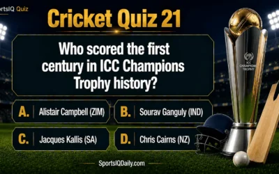 Who scored the first century in ICC Champions Trophy history?