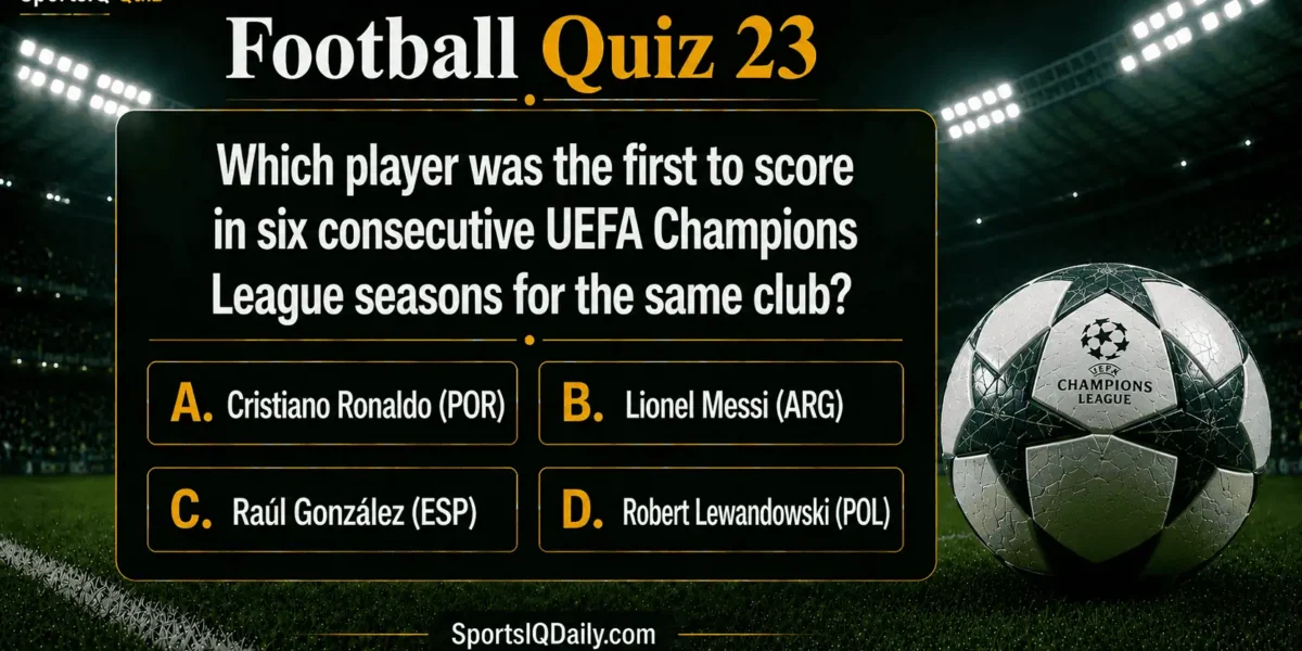 Which player was the first to score in six consecutive UEFA Champions League seasons for the same club?