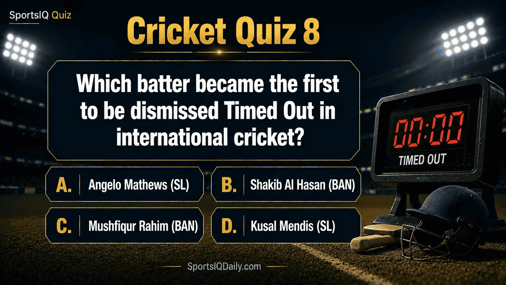 Which batter became the first to be dismissed Timed Out in International Cricket?