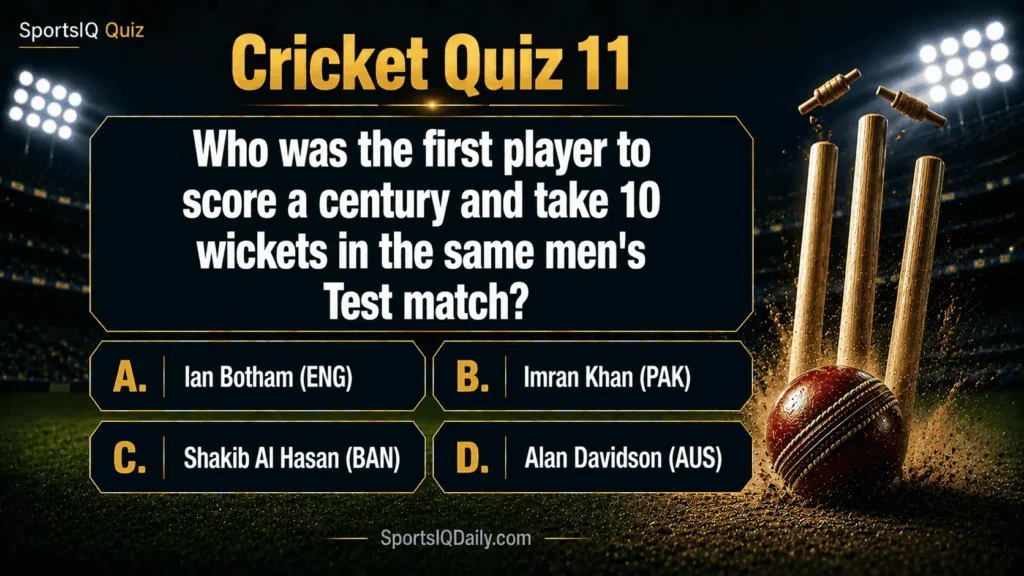 Who was the first player to score a century and take 10 wickets in the same men's Test match?