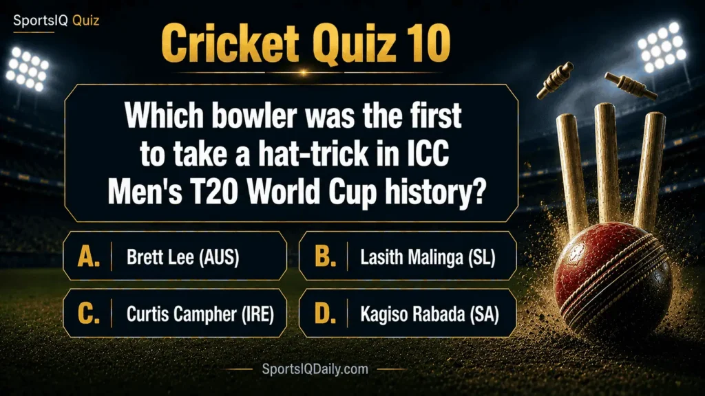 Which bowler was the first to take a hat-trick in ICC Men's T20 World Cup history?